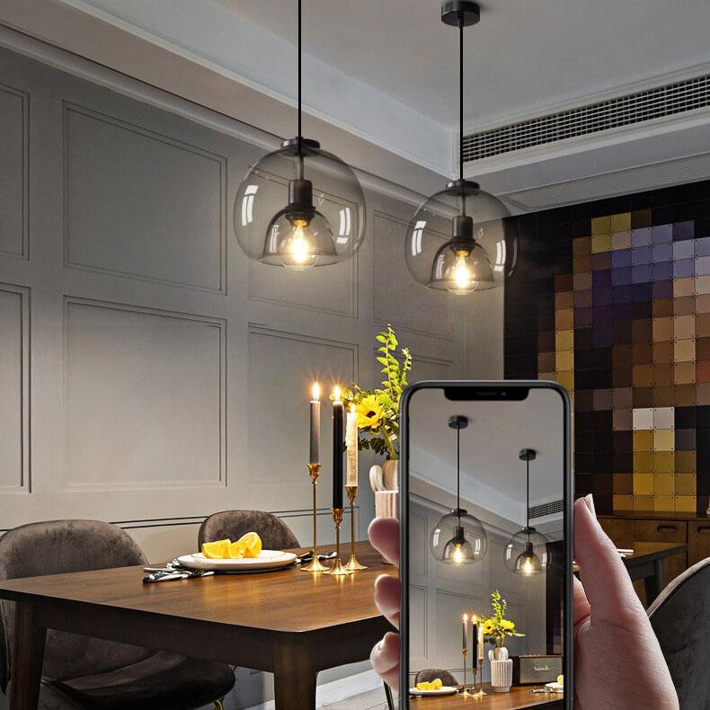 Hanglamp Rookglas Bol E27 25cm Eetkamer Slaapkamer Bar Industrieel Glazen Pendellamp Smoke Grijs Plafondlamp | Sansoti