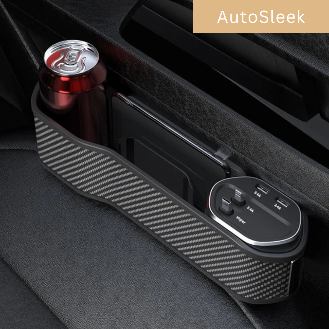 Multifunctionele Auto Organizer met Bekerhouder en Dubbele USB-Oplaadpoorten – Ruimtebesparend Opbergsysteem voor tussen Autostoelen | Sansoti