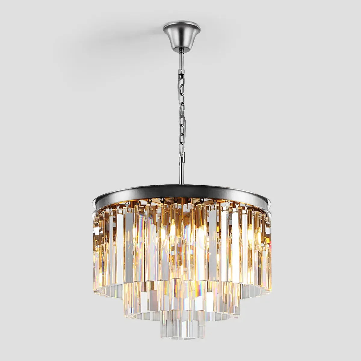 Lustre en cristal à plusieurs niveaux, rond, doré, noir et nickel, pour salon, salle à manger et chambre, hauteur réglable | Sansoti