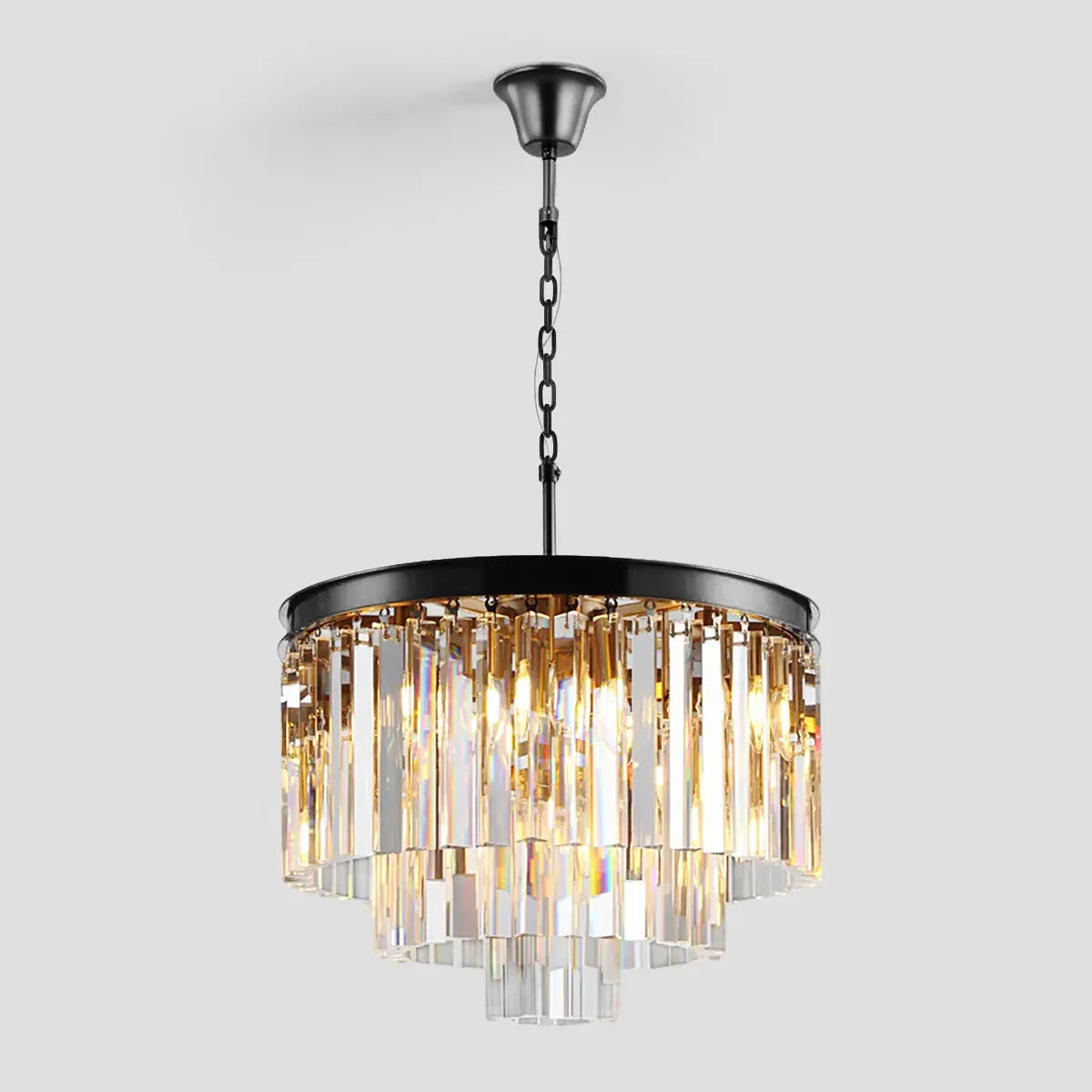 Lustre en cristal à plusieurs niveaux, rond, doré, noir et nickel, pour salon, salle à manger et chambre, hauteur réglable | Sansoti