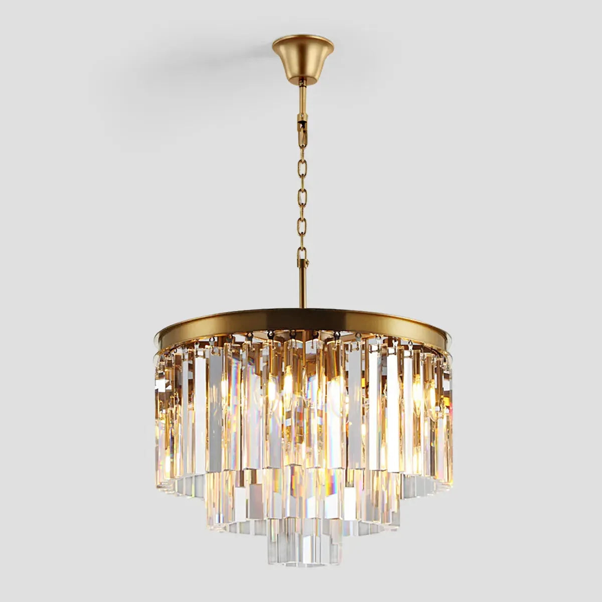 Lustre en cristal à plusieurs niveaux, rond, doré, noir et nickel, pour salon, salle à manger et chambre, hauteur réglable | Sansoti