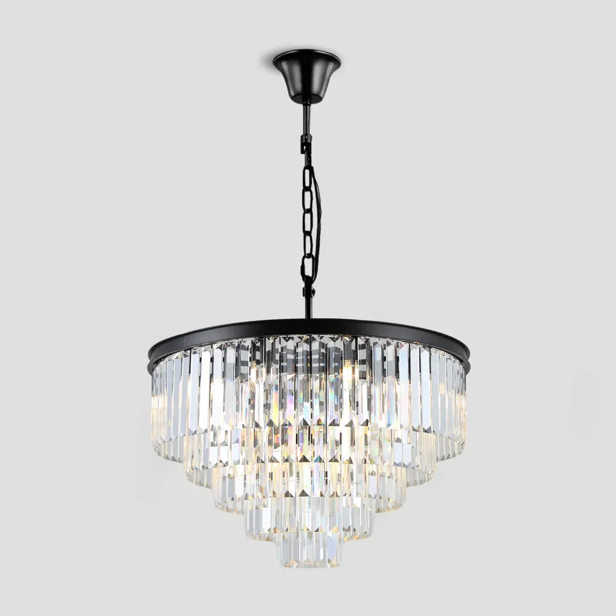 Lustre en cristal à plusieurs niveaux, rond, doré, noir et nickel, pour salon, salle à manger et chambre, hauteur réglable | Sansoti