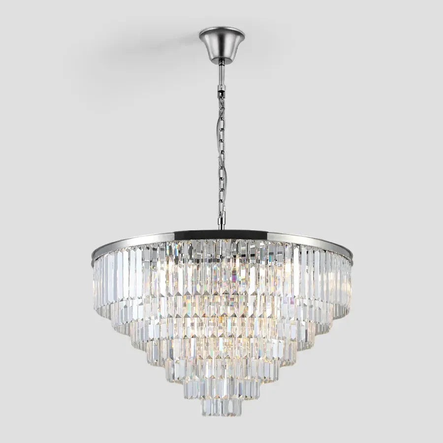 Lustre en cristal à plusieurs niveaux, rond, doré, noir et nickel, pour salon, salle à manger et chambre, hauteur réglable | Sansoti
