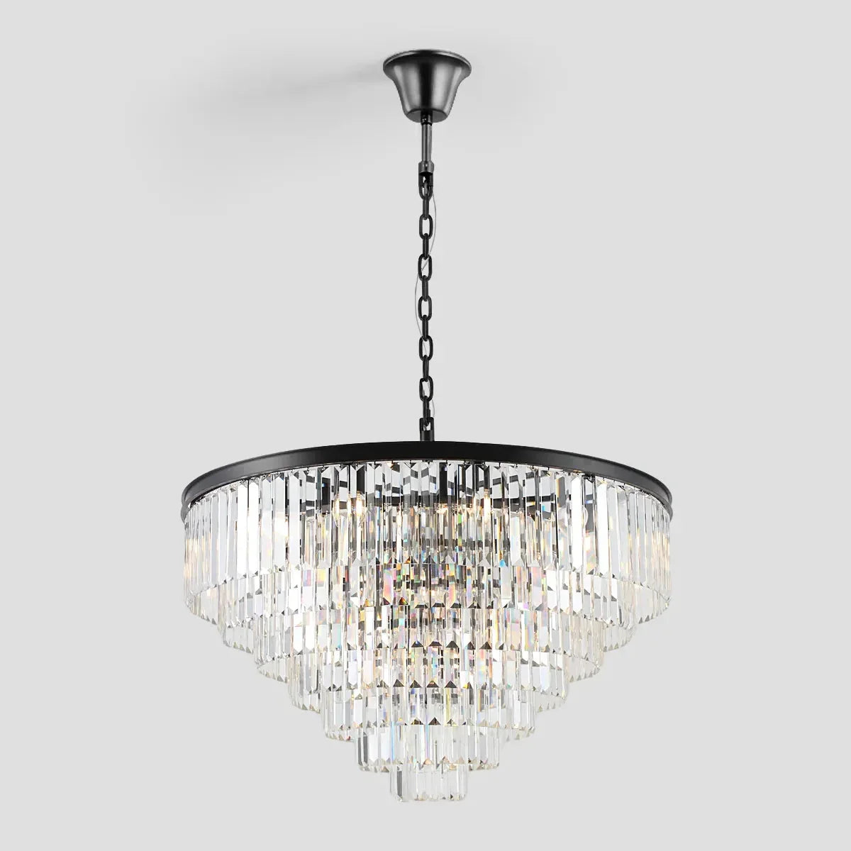 Lustre en cristal à plusieurs niveaux, rond, doré, noir et nickel, pour salon, salle à manger et chambre, hauteur réglable | Sansoti
