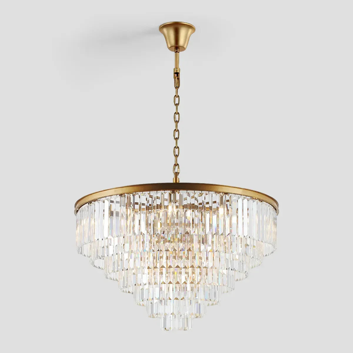 Lustre en cristal à plusieurs niveaux, rond, doré, noir et nickel, pour salon, salle à manger et chambre, hauteur réglable | Sansoti