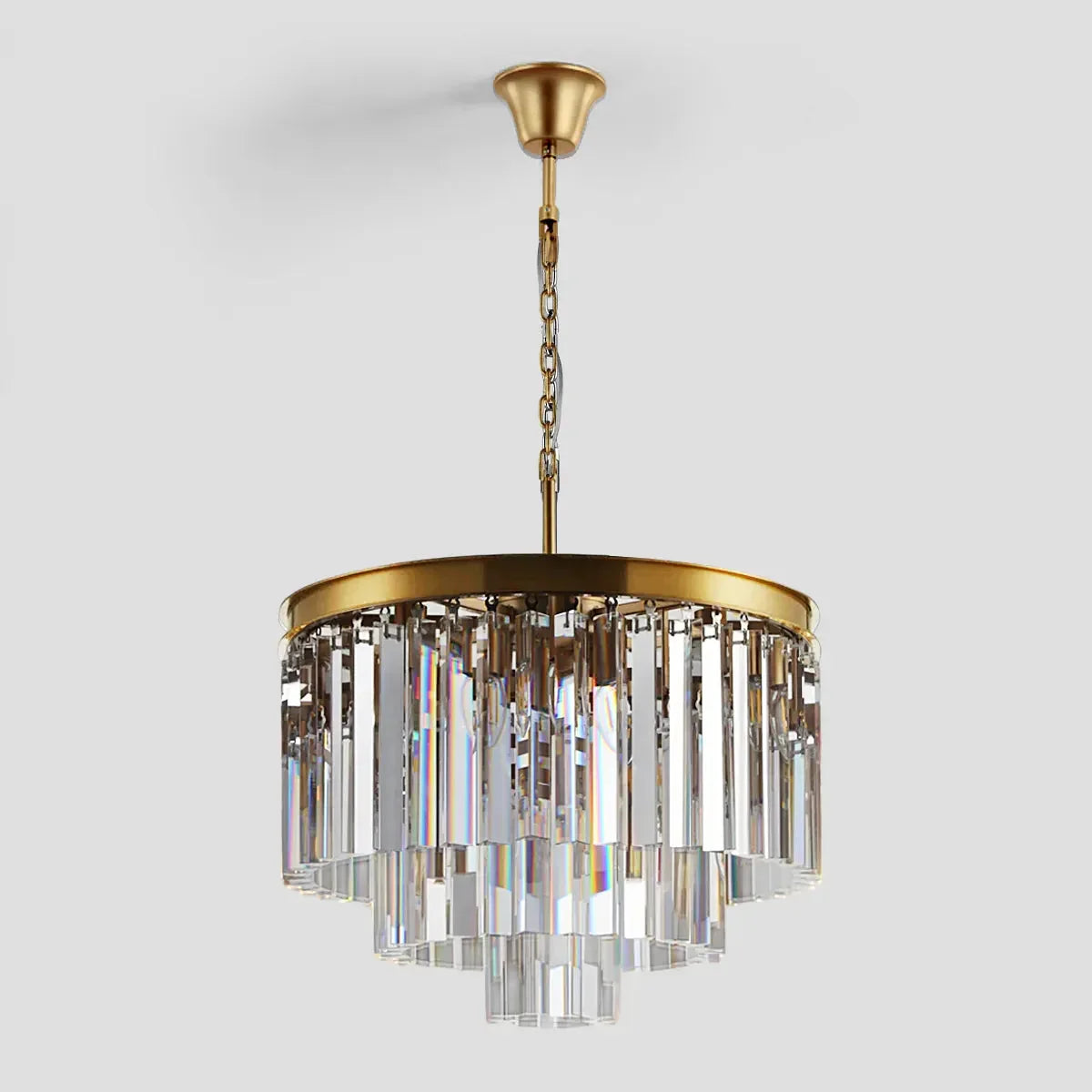 Lustre en cristal à plusieurs niveaux, rond, doré, noir et nickel, pour salon, salle à manger et chambre, hauteur réglable | Sansoti