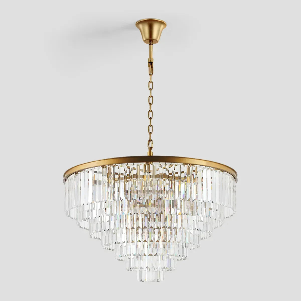 Lustre en cristal à plusieurs niveaux, rond, doré, noir et nickel, pour salon, salle à manger et chambre, hauteur réglable | Sansoti
