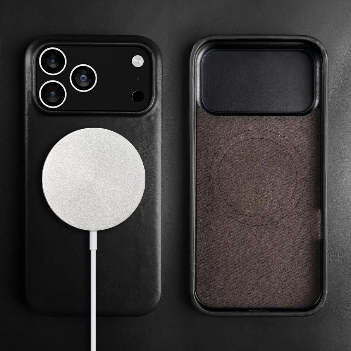 Leren iPhone Hoesje met Magnetische Ring | Draadloos Opladen | MagSafe Compatibel voor iPhone 11-17 Pro Max | Sansoti