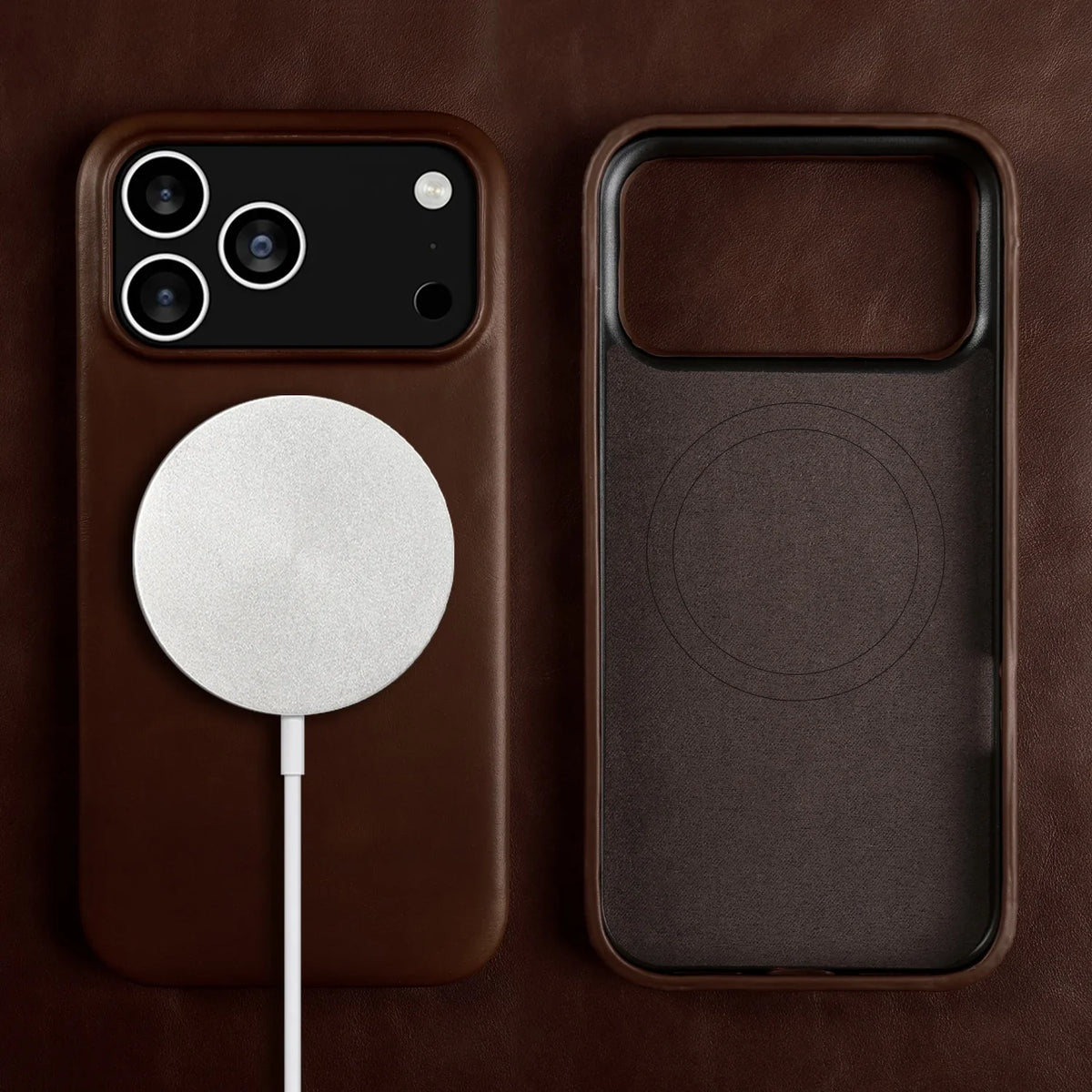 Leren iPhone Hoesje met Magnetische Ring | Draadloos Opladen | MagSafe Compatibel voor iPhone 11-17 Pro Max | Sansoti