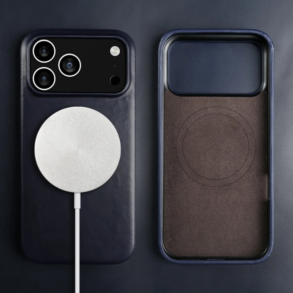 Leren iPhone Hoesje met Magnetische Ring | Draadloos Opladen | MagSafe Compatibel voor iPhone 11-17 Pro Max | Sansoti