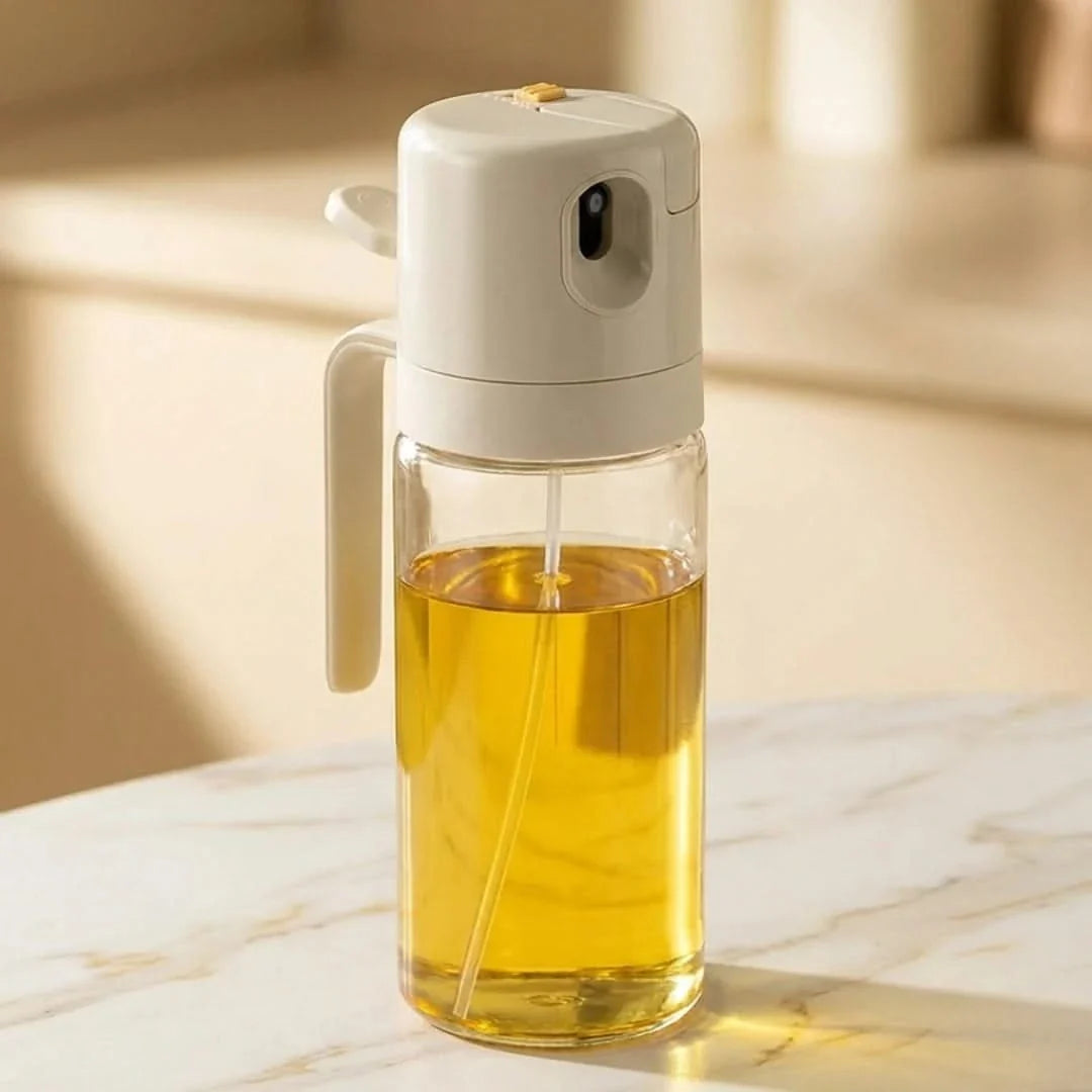 Glazen Olie Dispenser 550ml met Verstuiver en Schenktuit Kookspray Keukenflacon Transparant Hittebestendig Doseerfles | Sansoti