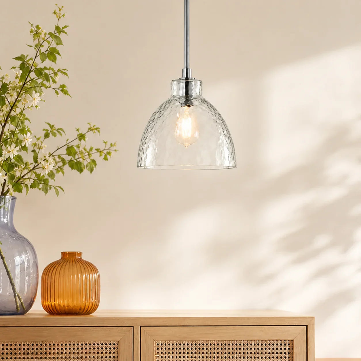 Geslepen Glazen Hanglamp Farmhouse Stijl – Amber of Helder Glas – Messing, Zwart of Nikkel Afwerking | Sansoti