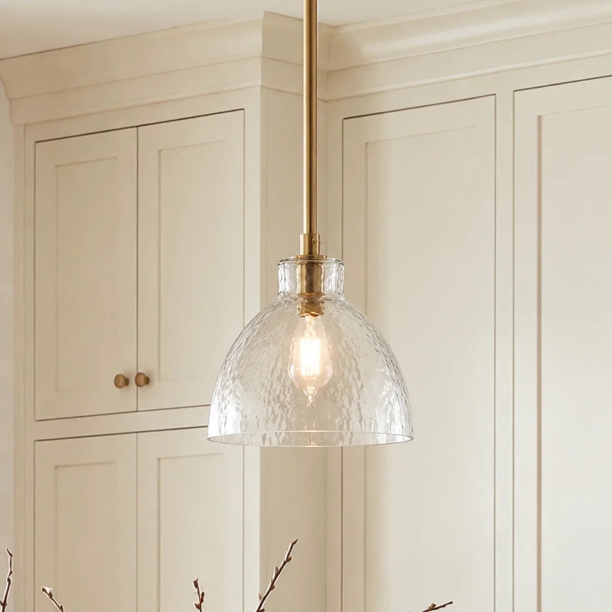 Geslepen Glazen Hanglamp Farmhouse Stijl – Amber of Helder Glas – Messing, Zwart of Nikkel Afwerking | Sansoti