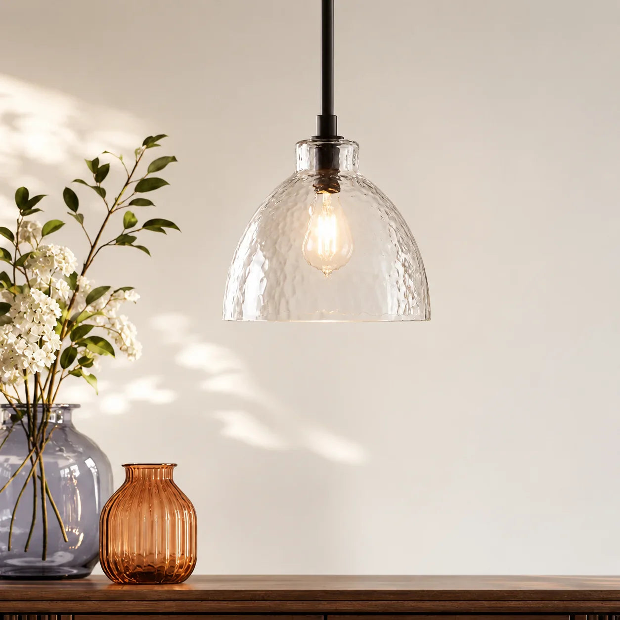 Geslepen Glazen Hanglamp Farmhouse Stijl – Amber of Helder Glas – Messing, Zwart of Nikkel Afwerking | Sansoti