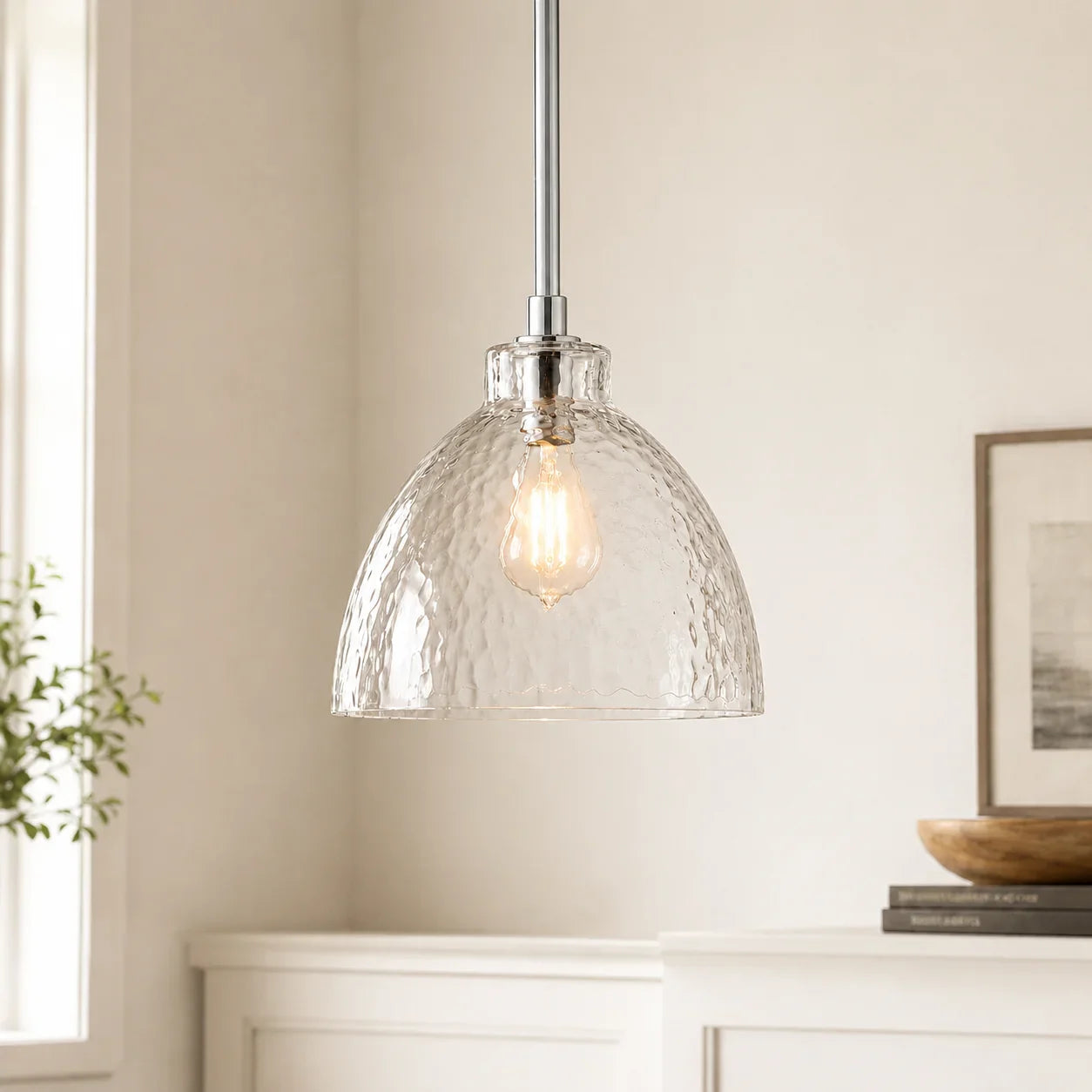 Geslepen Glazen Hanglamp Farmhouse Stijl – Amber of Helder Glas – Messing, Zwart of Nikkel Afwerking | Sansoti