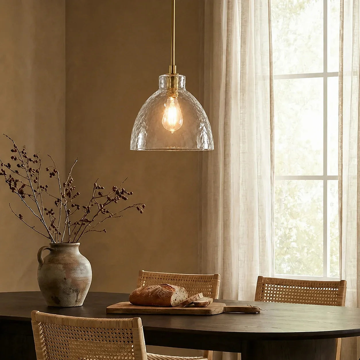 Geslepen Glazen Hanglamp Farmhouse Stijl – Amber of Helder Glas – Messing, Zwart of Nikkel Afwerking | Sansoti