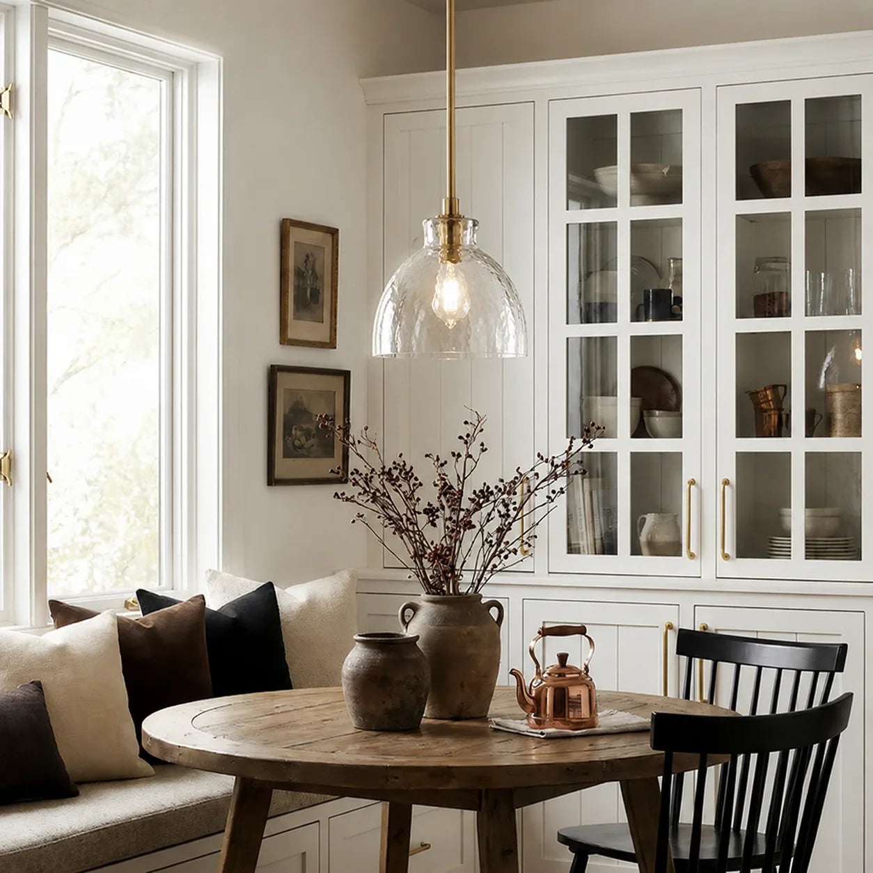 Geslepen Glazen Hanglamp Farmhouse Stijl – Amber of Helder Glas – Messing, Zwart of Nikkel Afwerking | Sansoti