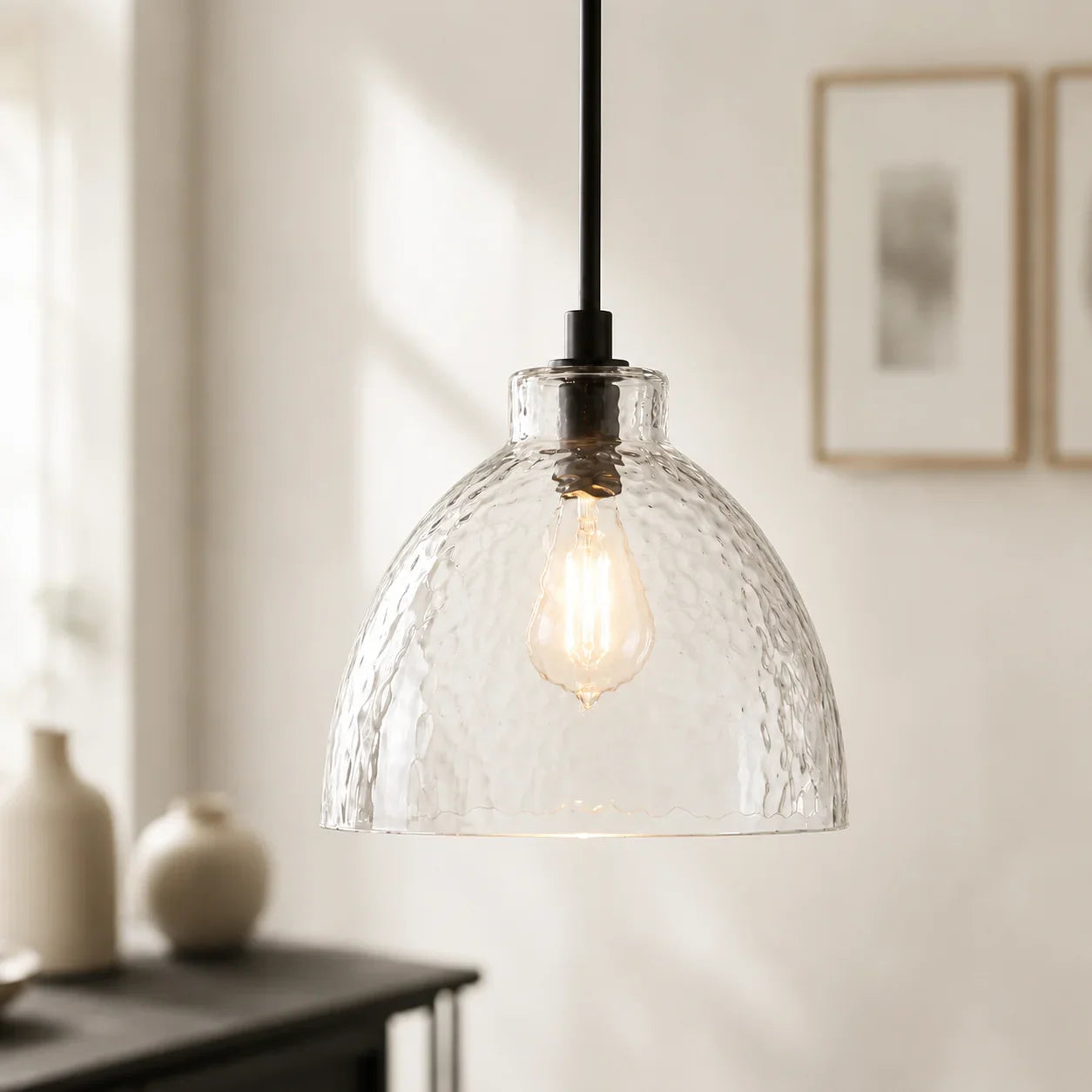 Geslepen Glazen Hanglamp Farmhouse Stijl – Amber of Helder Glas – Messing, Zwart of Nikkel Afwerking | Sansoti