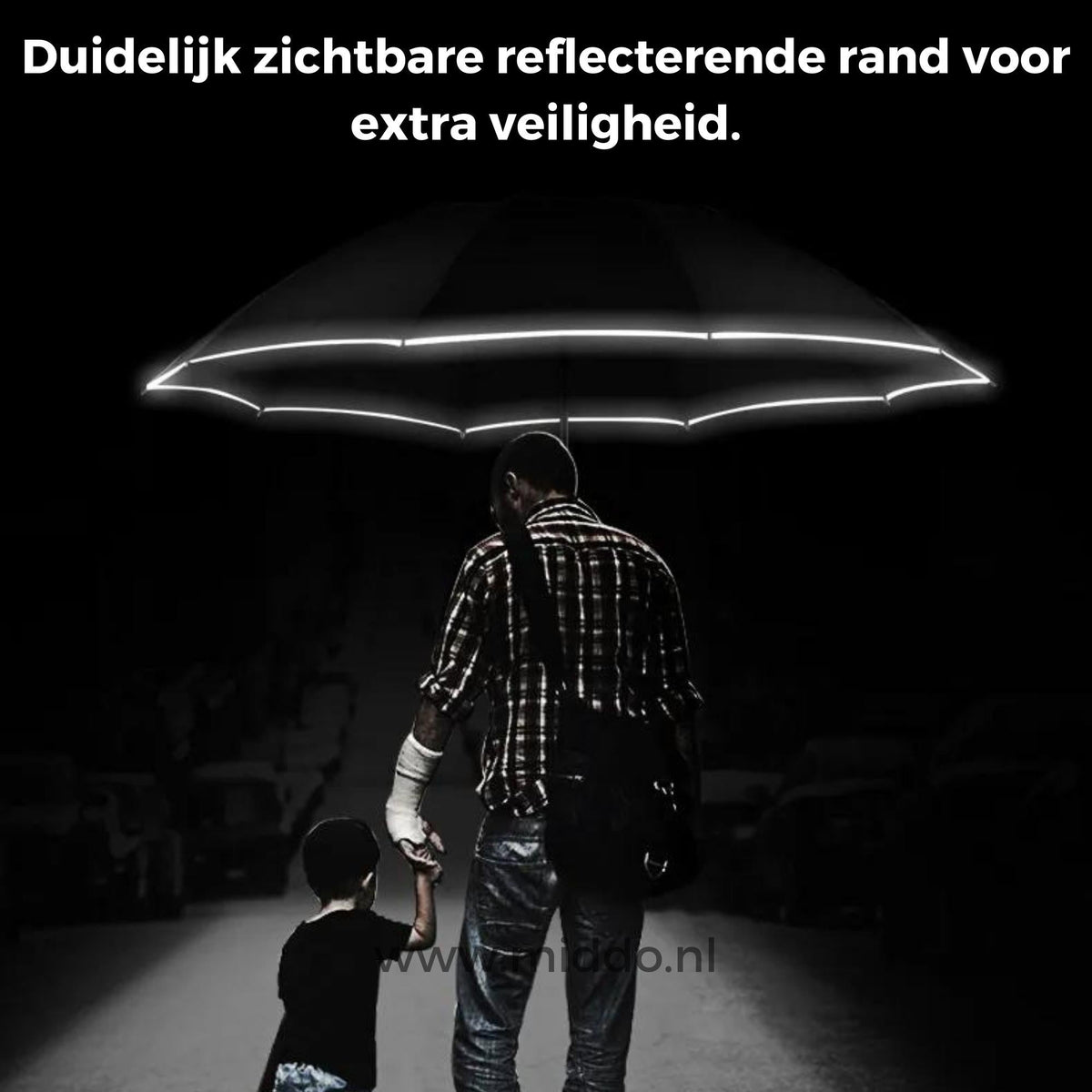 Automatischer Regenschirm windfest, reflektierender Rand, 105 cm, Fiberglas, Aluminium, winddicht, sicher | Sansoti