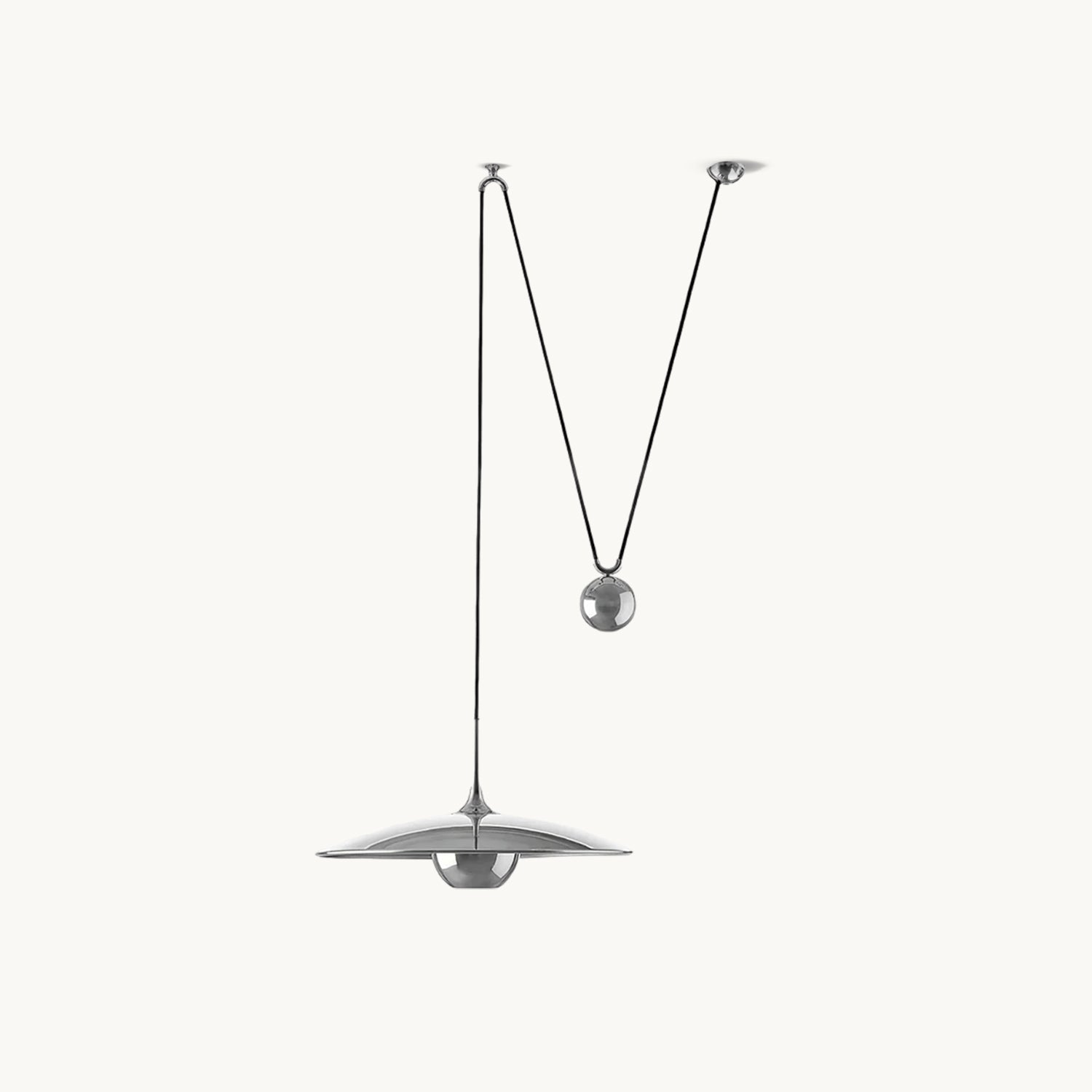 Verstelbare Hanglamp Onos – Hoogte-instelbaar met Tegengewichtbal – Chroom of Goud Metaal – Vintage 1970s Design – Retro Pendelverlichting voor Eettafel en Keukeneiland | Sansoti