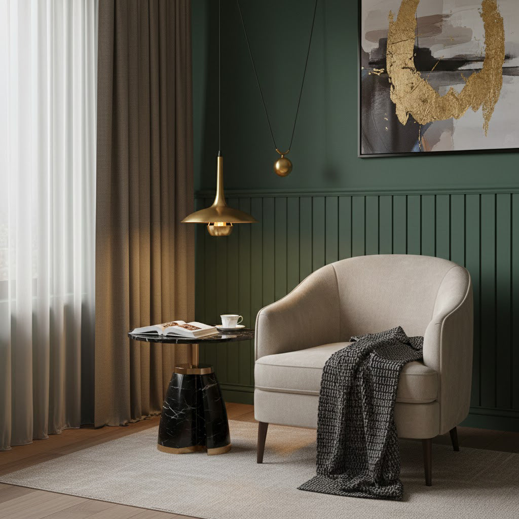 Verstelbare Hanglamp Onos – Hoogte-instelbaar met Tegengewichtbal – Chroom of Goud Metaal – Vintage 1970s Design – Retro Pendelverlichting voor Eettafel en Keukeneiland | Sansoti