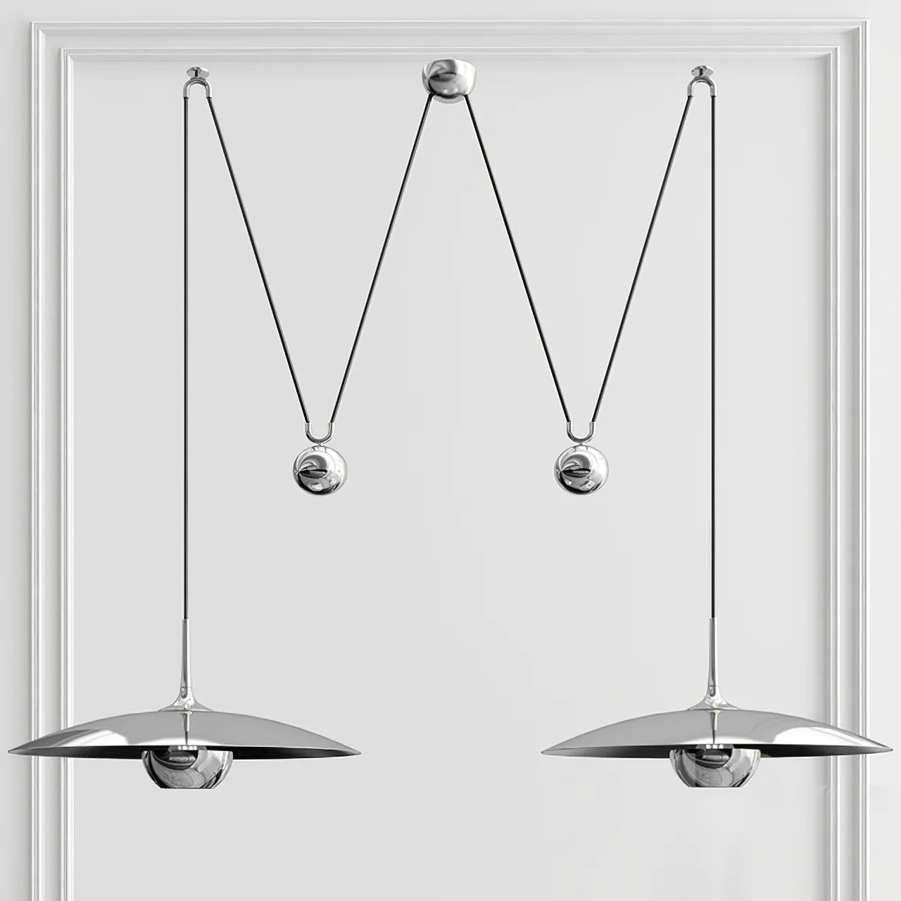 Verstelbare Hanglamp met Tegengewicht — Industriële Metalen Pendellamp in Chroom of Goud | Sansoti