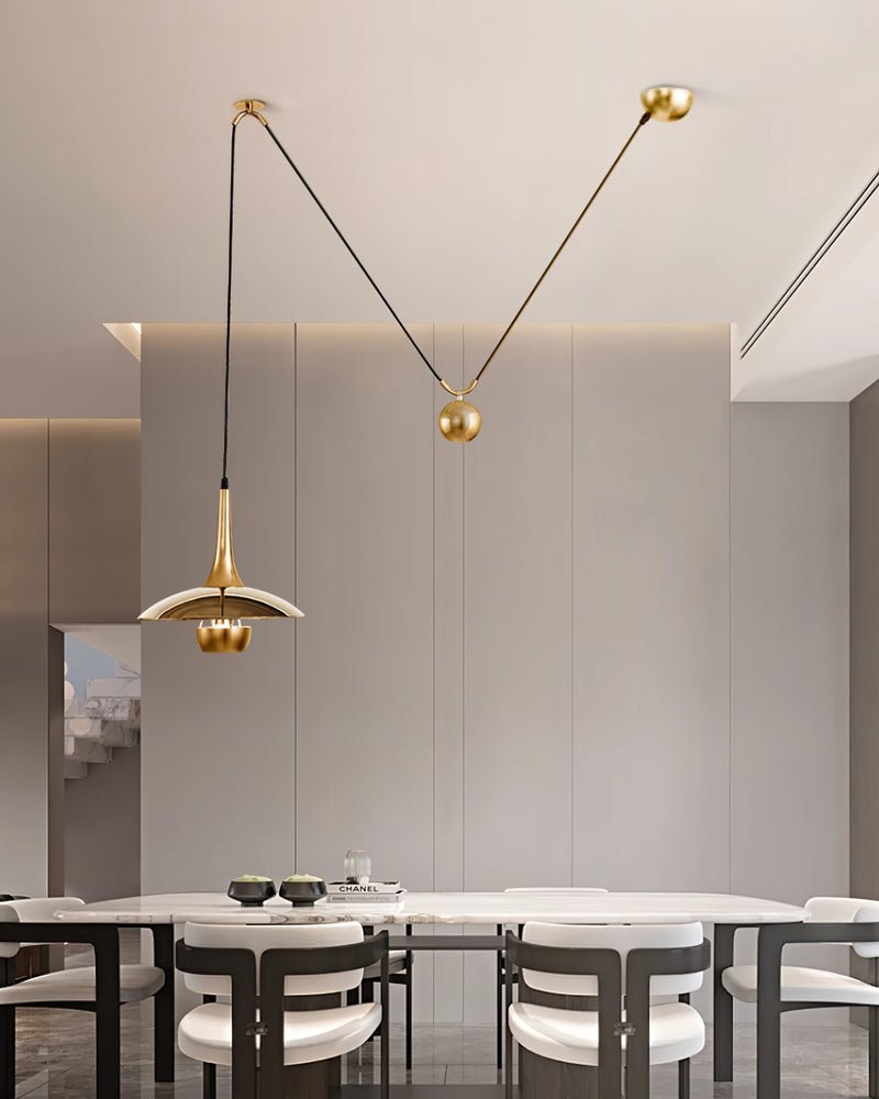 Verstelbare Hanglamp met Tegengewicht — Industriële Metalen Pendellamp in Chroom of Goud | Sansoti