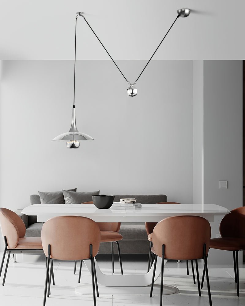 Verstelbare Hanglamp met Tegengewicht — Industriële Metalen Pendellamp in Chroom of Goud | Sansoti
