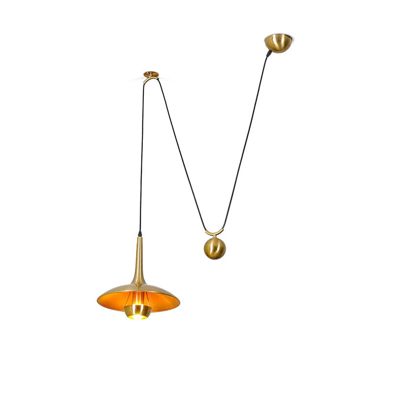 Verstelbare Hanglamp Onos – Hoogte-instelbaar met Tegengewichtbal – Chroom of Goud Metaal – Vintage 1970s Design – Retro Pendelverlichting voor Eettafel en Keukeneiland | Sansoti