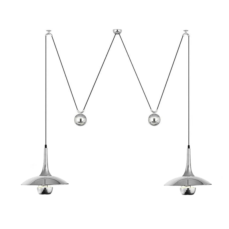 Verstelbare Hanglamp Onos – Hoogte-instelbaar met Tegengewichtbal – Chroom of Goud Metaal – Vintage 1970s Design – Retro Pendelverlichting voor Eettafel en Keukeneiland | Sansoti