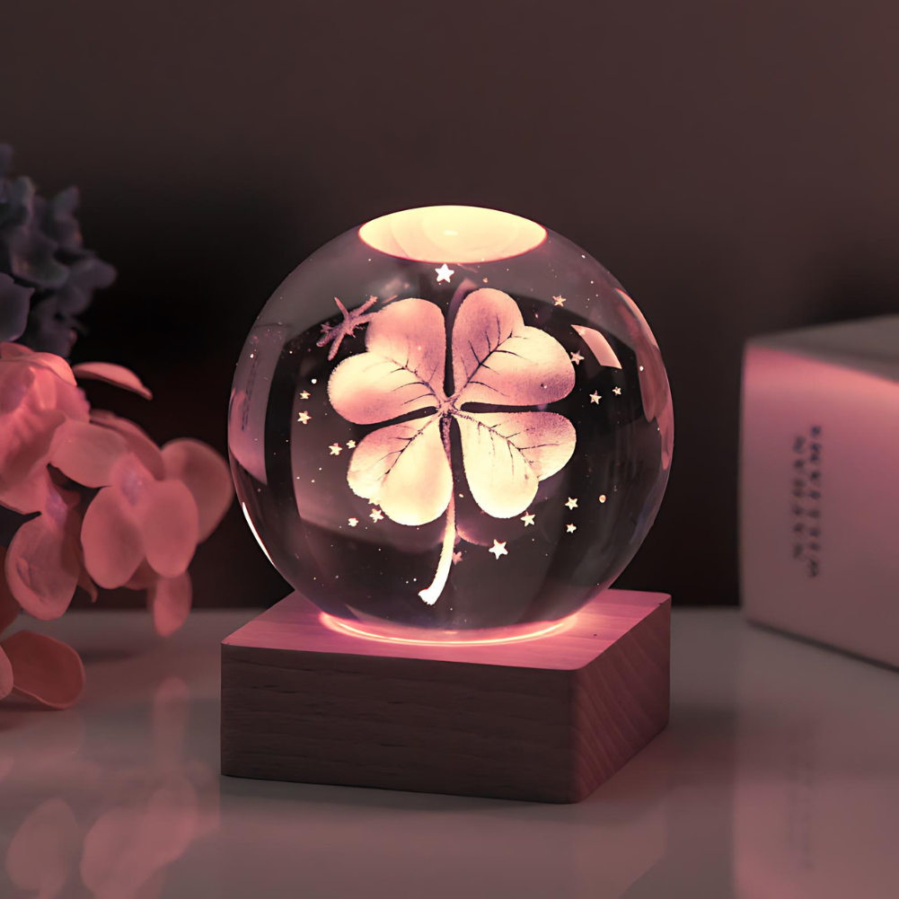 Kristallen Lamp 3D K9 Kristal 6cm LED Houten Basis Nachtlamp Sfeerverlichting Decoratie Cadeau Bureau Woonkamer | Sansoti