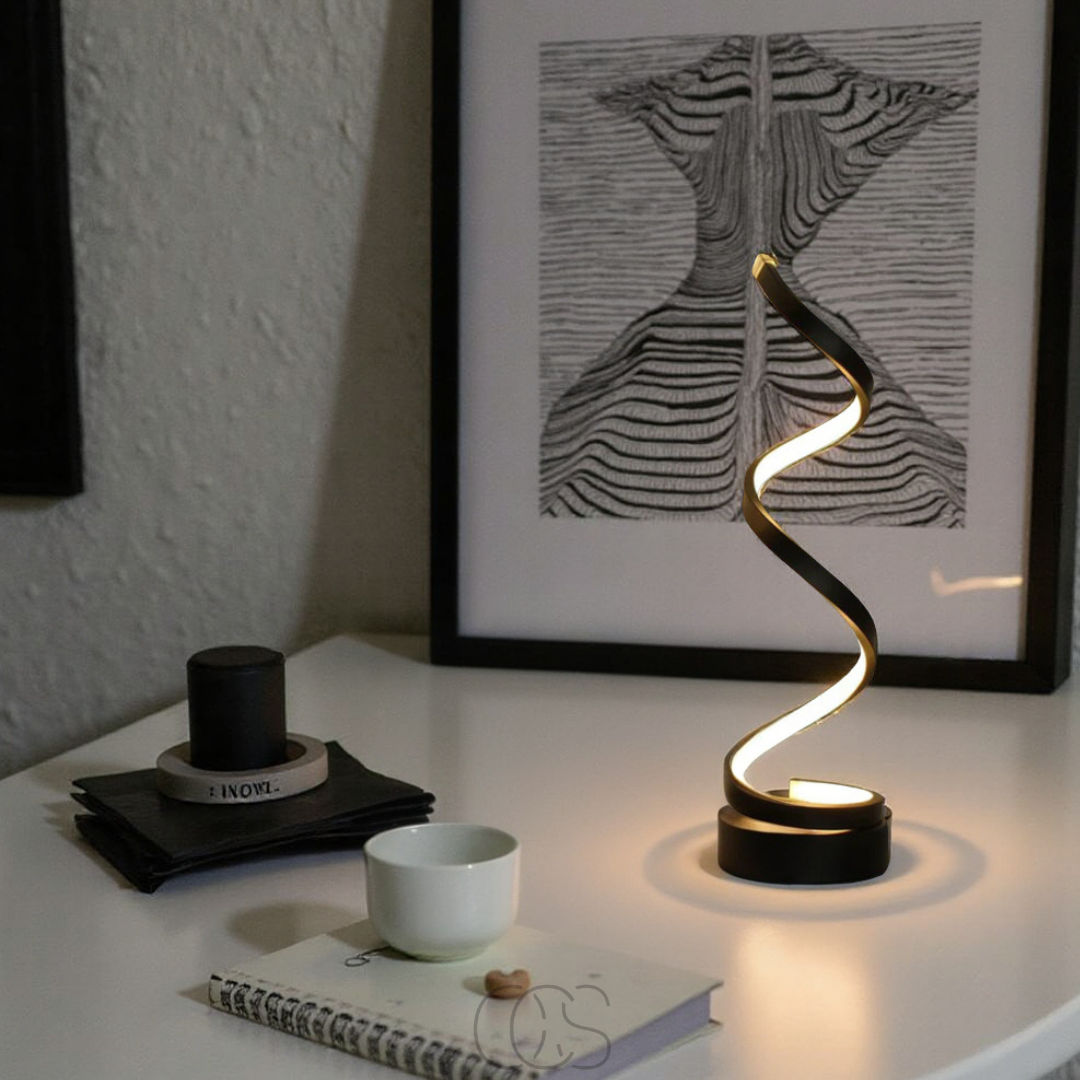 Spiraalvormige LED Tafellamp 19W Zwart Wit 3 Lichtkleuren Dimbaar Aluminium Design Verlichting Woonkamer | Sansoti