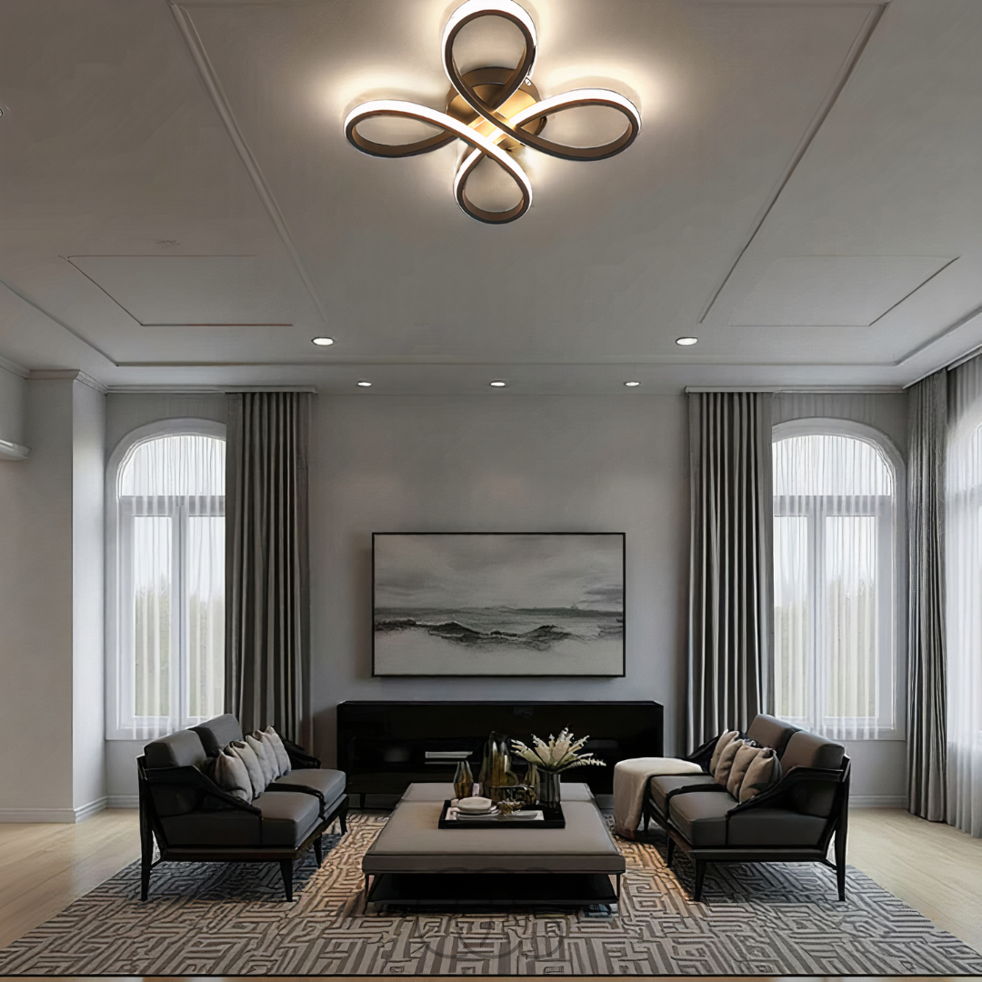 Plafondlamp LED Klavervorm Dimbaar Zwart 30cm 2400 Lumen Woonkamer Slaapkamer Modern Design Plafondverlichting | Sansoti