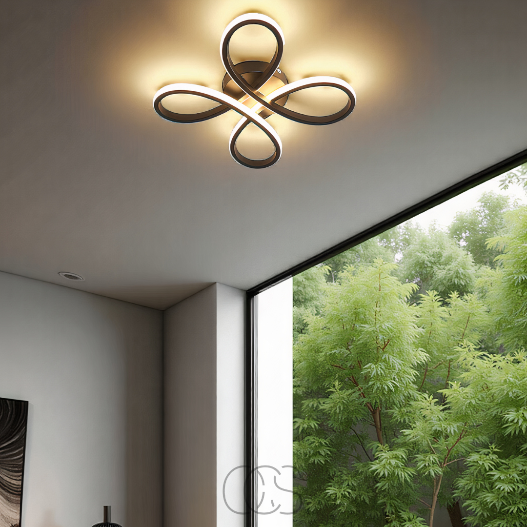 Plafondlamp LED Klavervorm Dimbaar Zwart 30cm 2400 Lumen Woonkamer Slaapkamer Modern Design Plafondverlichting | Sansoti