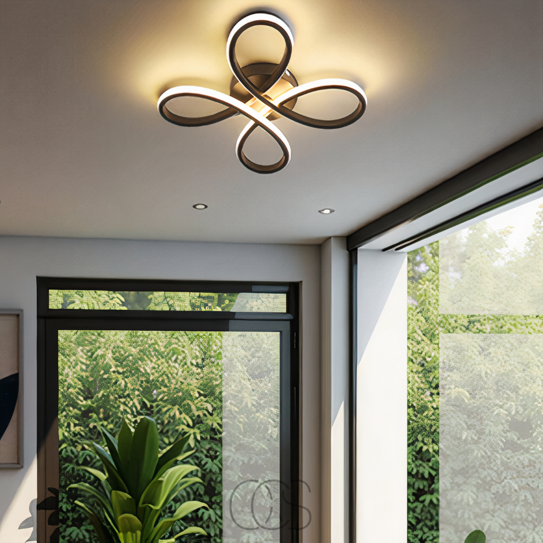 Plafondlamp LED Klavervorm Dimbaar Zwart 30cm 2400 Lumen Woonkamer Slaapkamer Modern Design Plafondverlichting | Sansoti