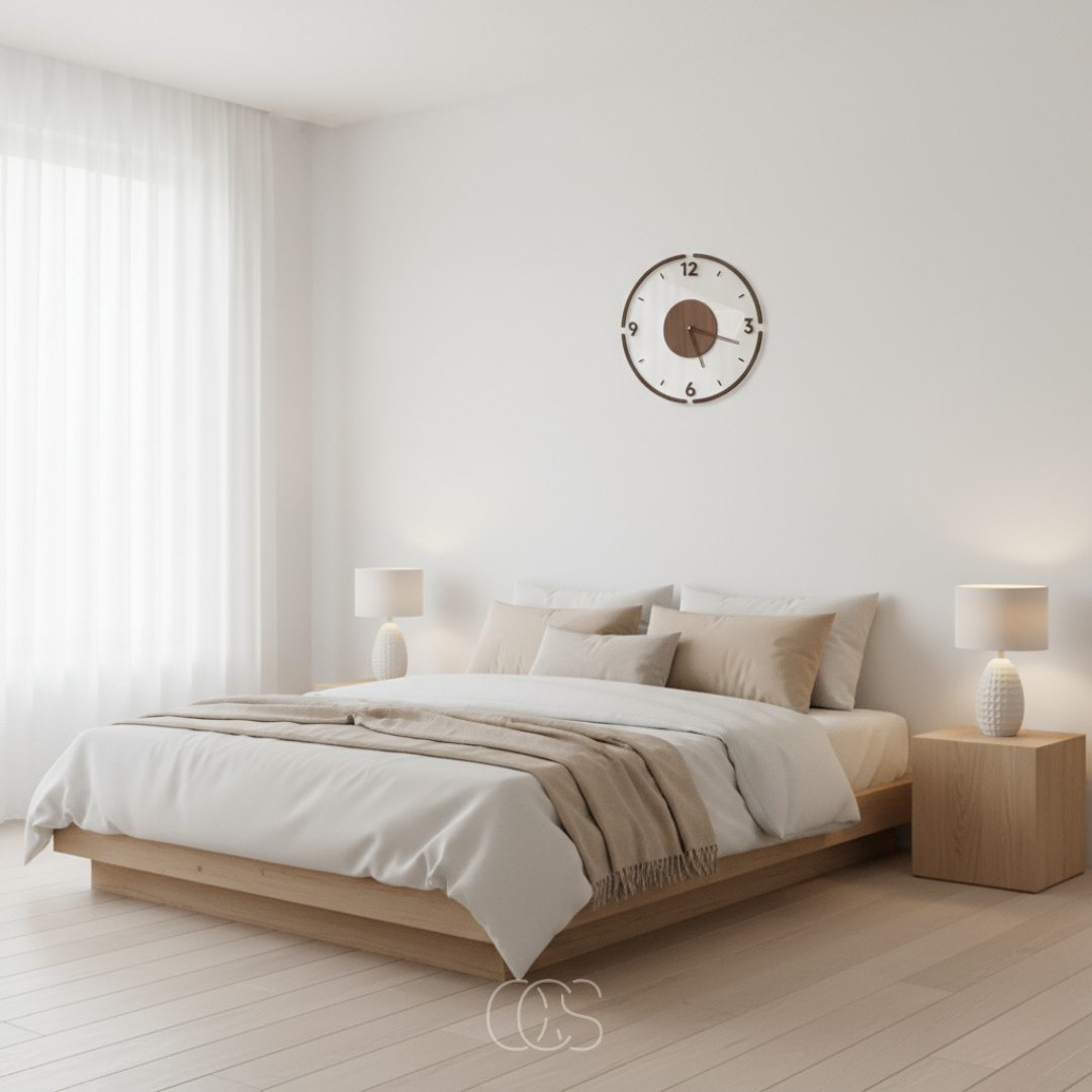 Geruisloze Wandklok Hout 35cm Scandinavisch Design Stille Beweging voor Woonkamer Slaapkamer Kantoor | Sansoti