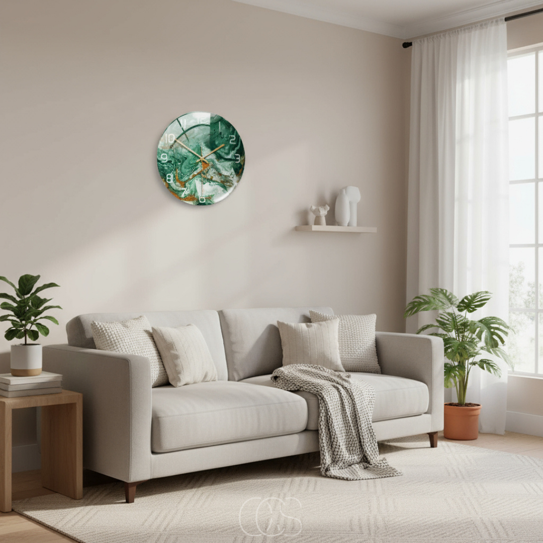 Wandklok Marmerprint Stil Uurwerk 30cm Zwart Grijs Groen Woonkamer Hal Slaapkamer Decoratief Acryl Modern | Sansoti