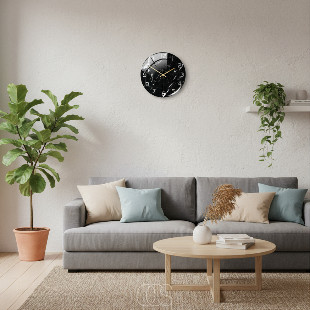 Wandklok Marmerprint Stil Uurwerk 30cm Zwart Grijs Groen Woonkamer Hal Slaapkamer Decoratief Acryl Modern | Sansoti
