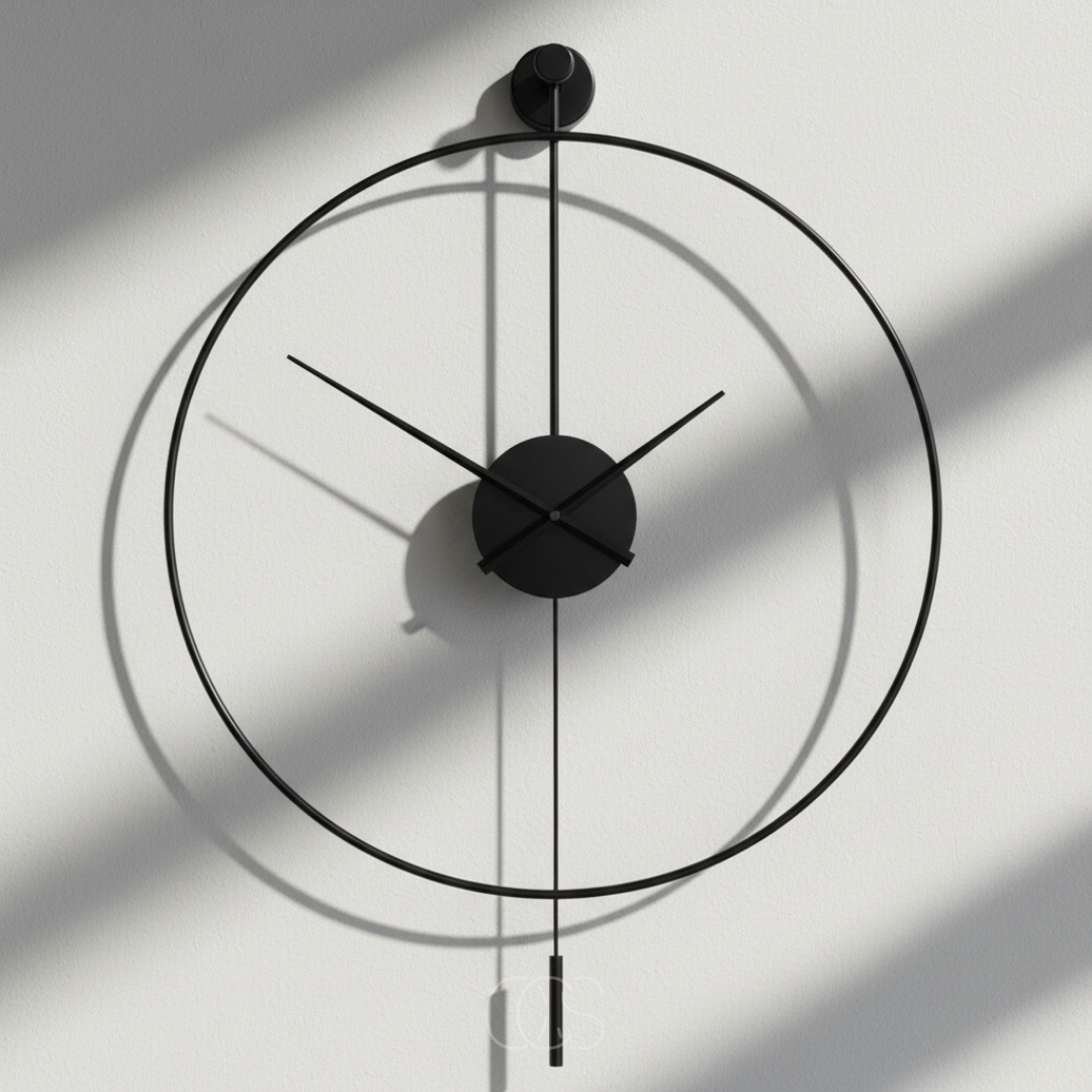 Stille Wandklok met Slinger 50cm Zwart Metaal Geruisloos Uurwerk Scandinavisch Interieur Tijdweergave | Sansoti