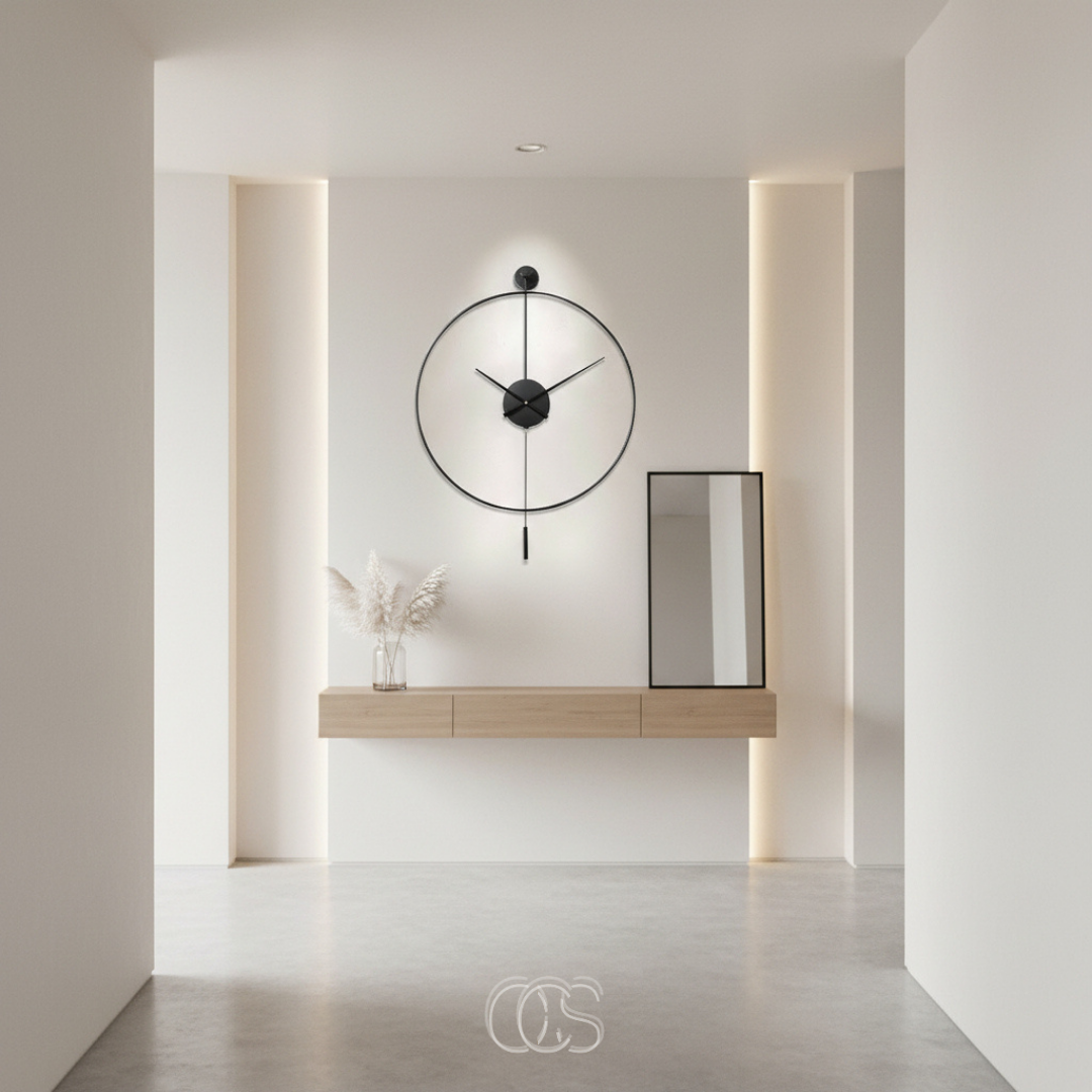 Stille Wandklok met Slinger 50cm Zwart Metaal Geruisloos Uurwerk Scandinavisch Interieur Tijdweergave | Sansoti