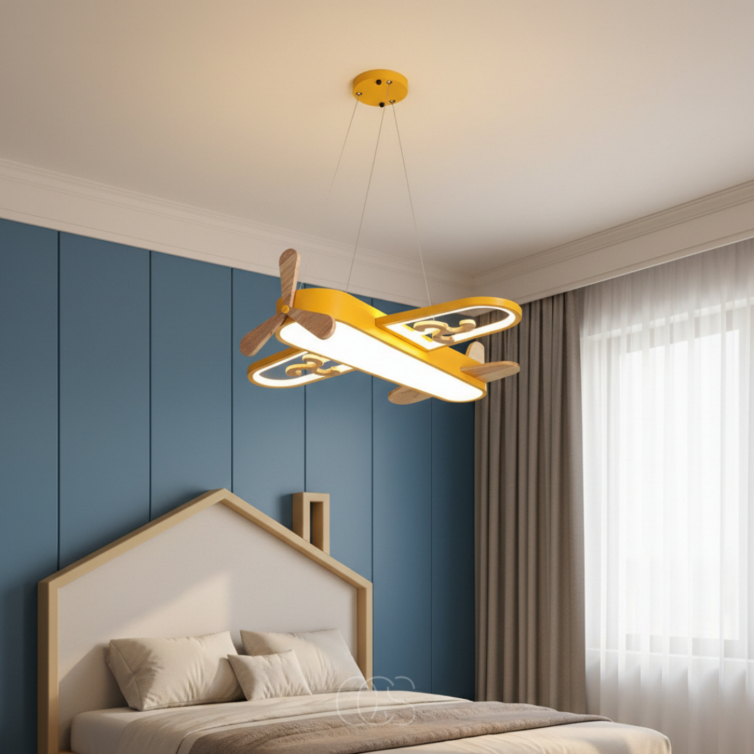 Vliegtuig Hanglamp Kinderkamer Dimbaar 55cm LED Warm Wit Koel Wit Blauw Geel Plafondlamp Jongens Meisjes | Sansoti