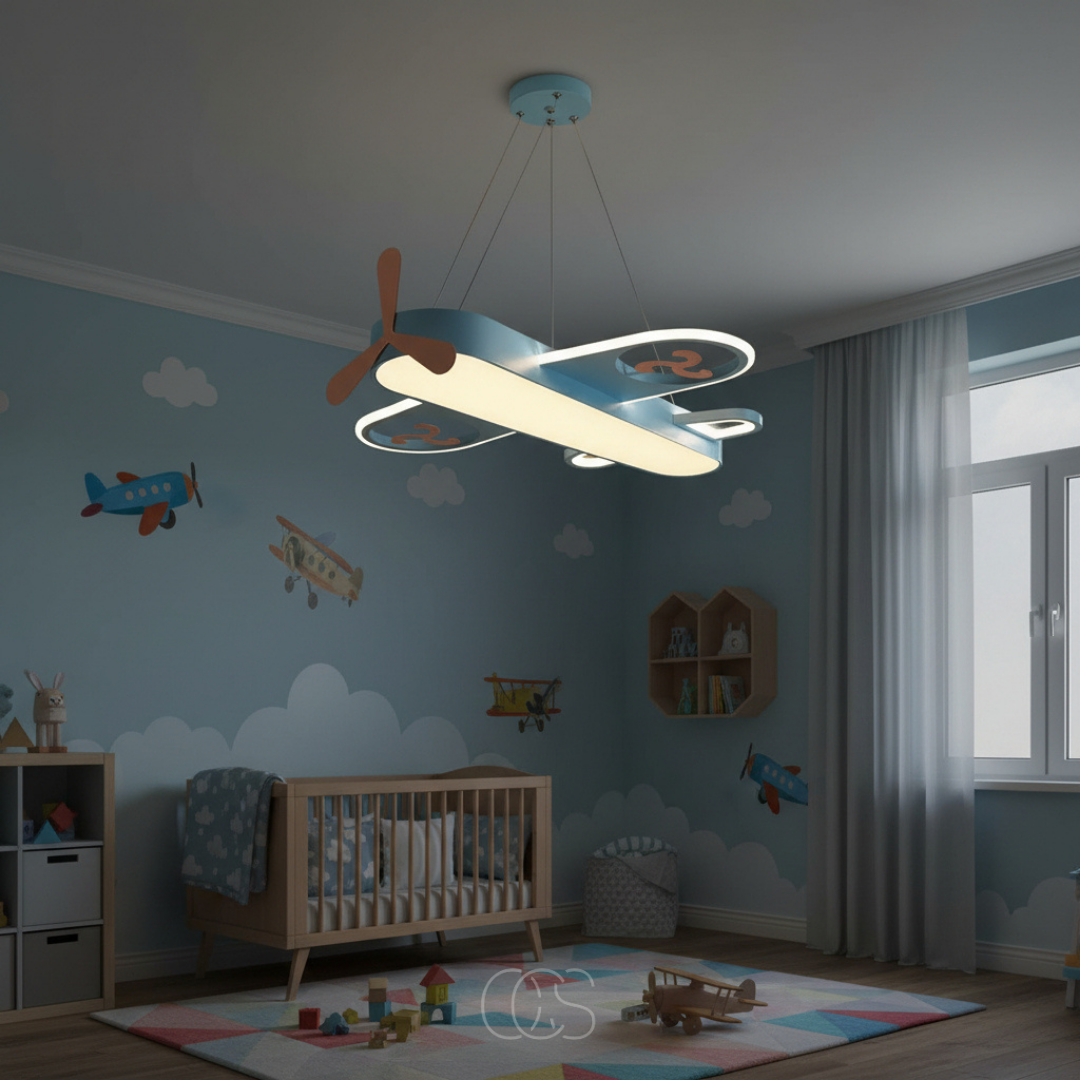 Vliegtuig Hanglamp Kinderkamer Dimbaar 55cm LED Warm Wit Koel Wit Blauw Geel Plafondlamp Jongens Meisjes | Sansoti