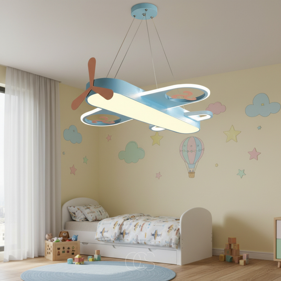 Vliegtuig Hanglamp Kinderkamer Dimbaar 55cm LED Warm Wit Koel Wit Blauw Geel Plafondlamp Jongens Meisjes | Sansoti