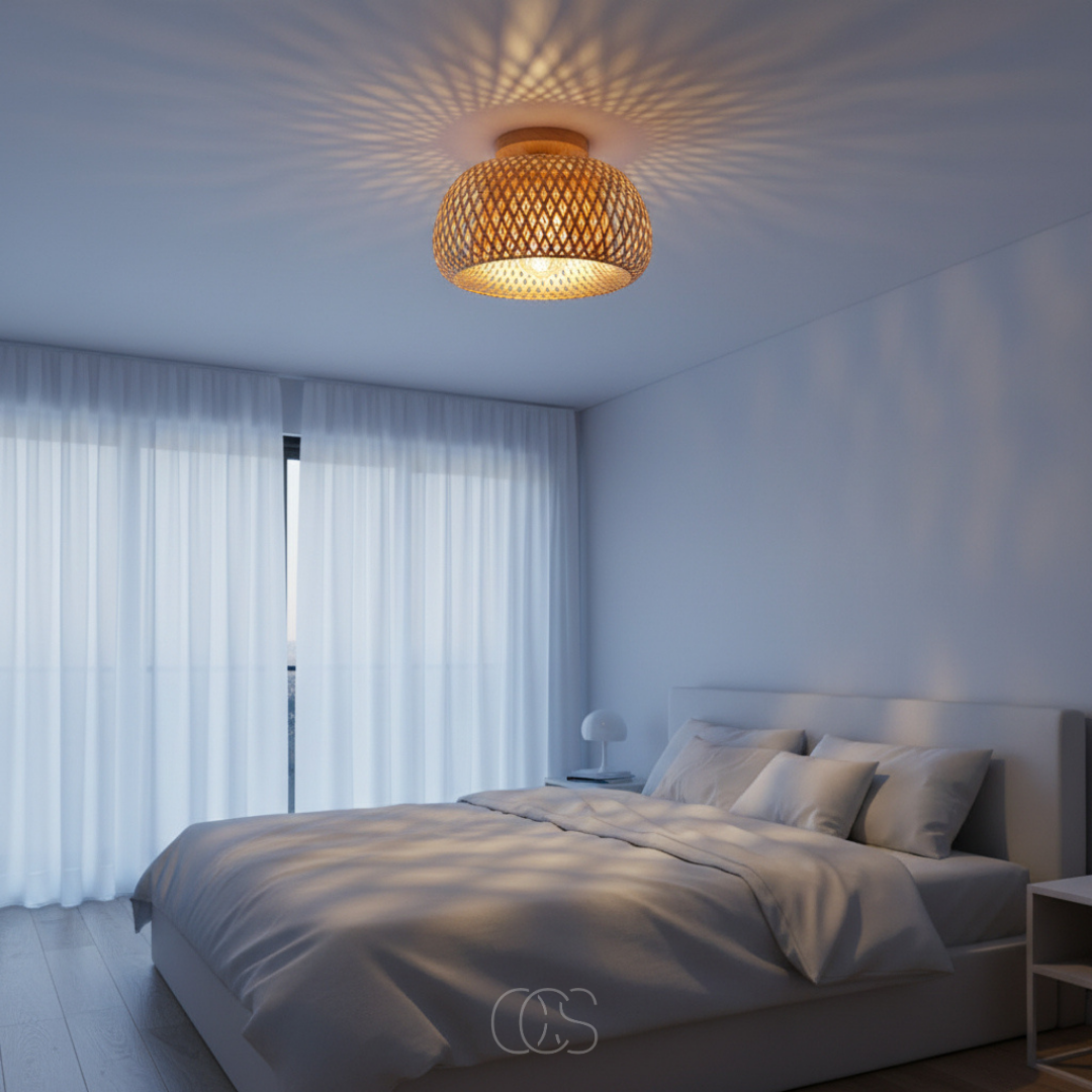 Gevlochten Rotan Plafondlamp Ø30cm Naturel Handgemaakt Sfeerverlichting Scandinavisch Design Woonkamer Slaapkamer | Sansoti