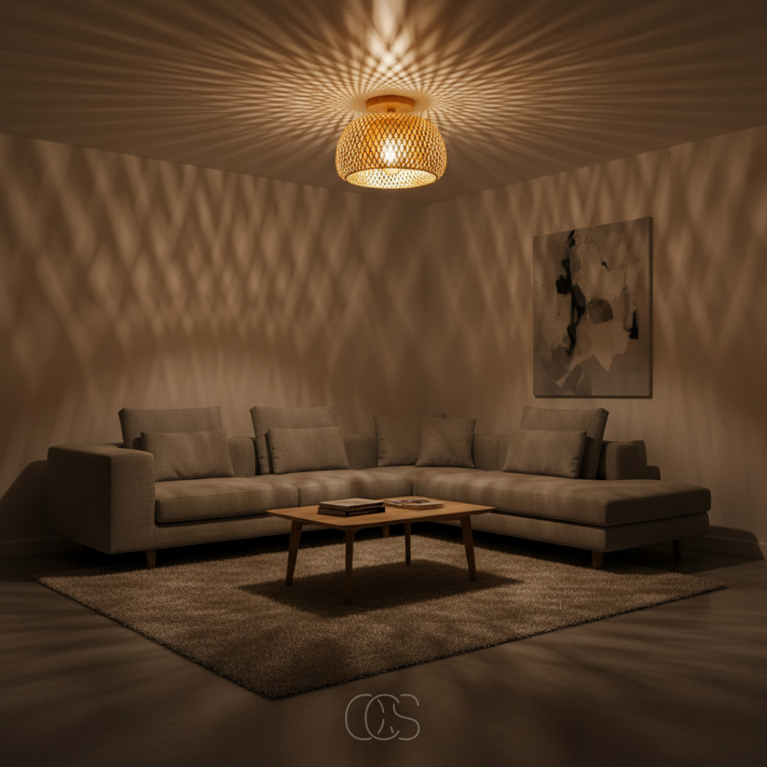 Gevlochten Rotan Plafondlamp Ø30cm Naturel Handgemaakt Sfeerverlichting Scandinavisch Design Woonkamer Slaapkamer | Sansoti