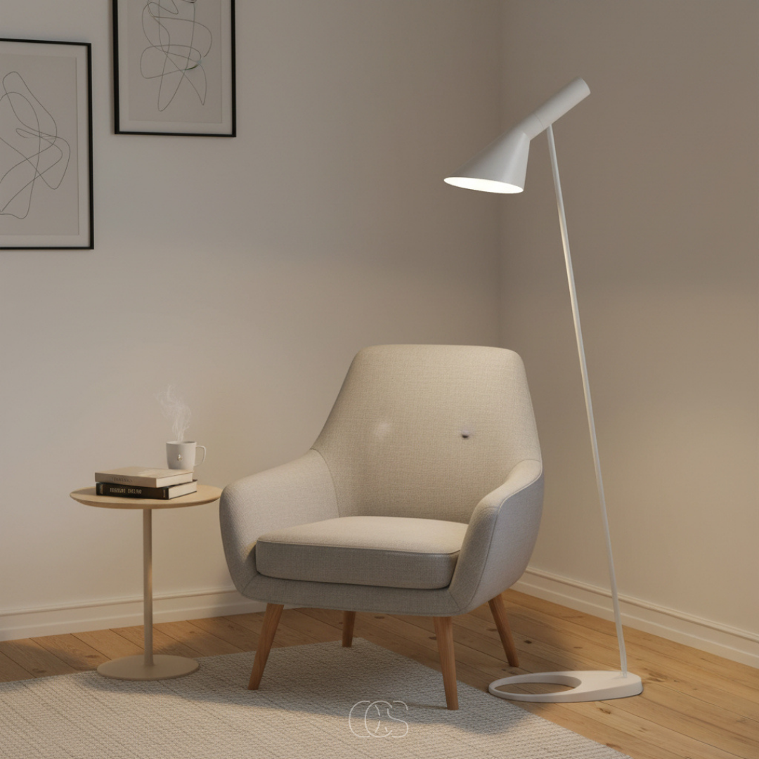 Stehende Leselampe mit neigbarem Schirm 130 cm Weiß Schwarz skandinavisches Design für Wohnzimmer Schlafzimmer Leseecke | Sansoti