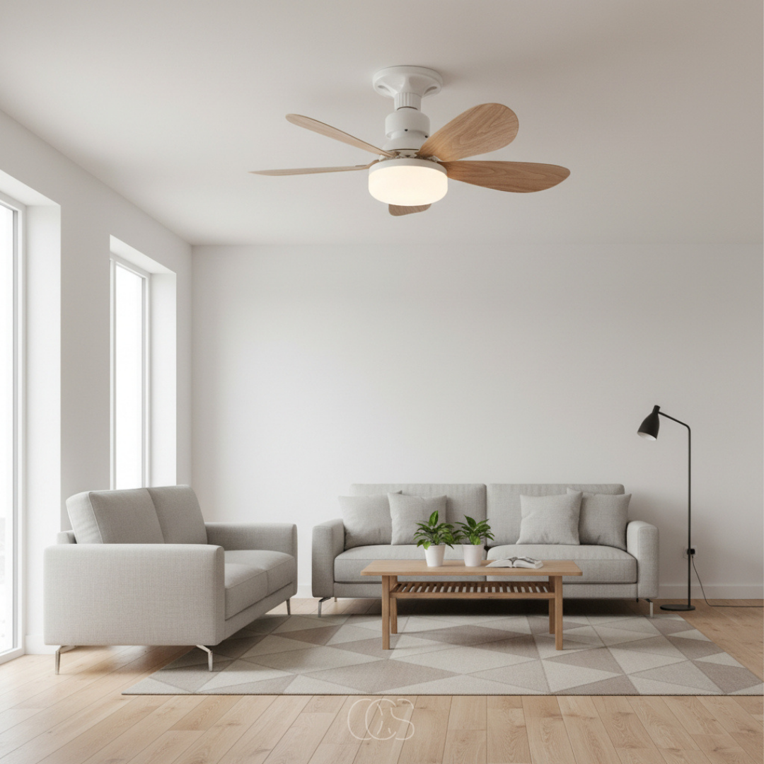 Plafondventilator Met LED Verlichting 52cm Dimbaar Afstandsbediening Houtlook Crème 3 Snelheden Stiltemotor | Sansoti