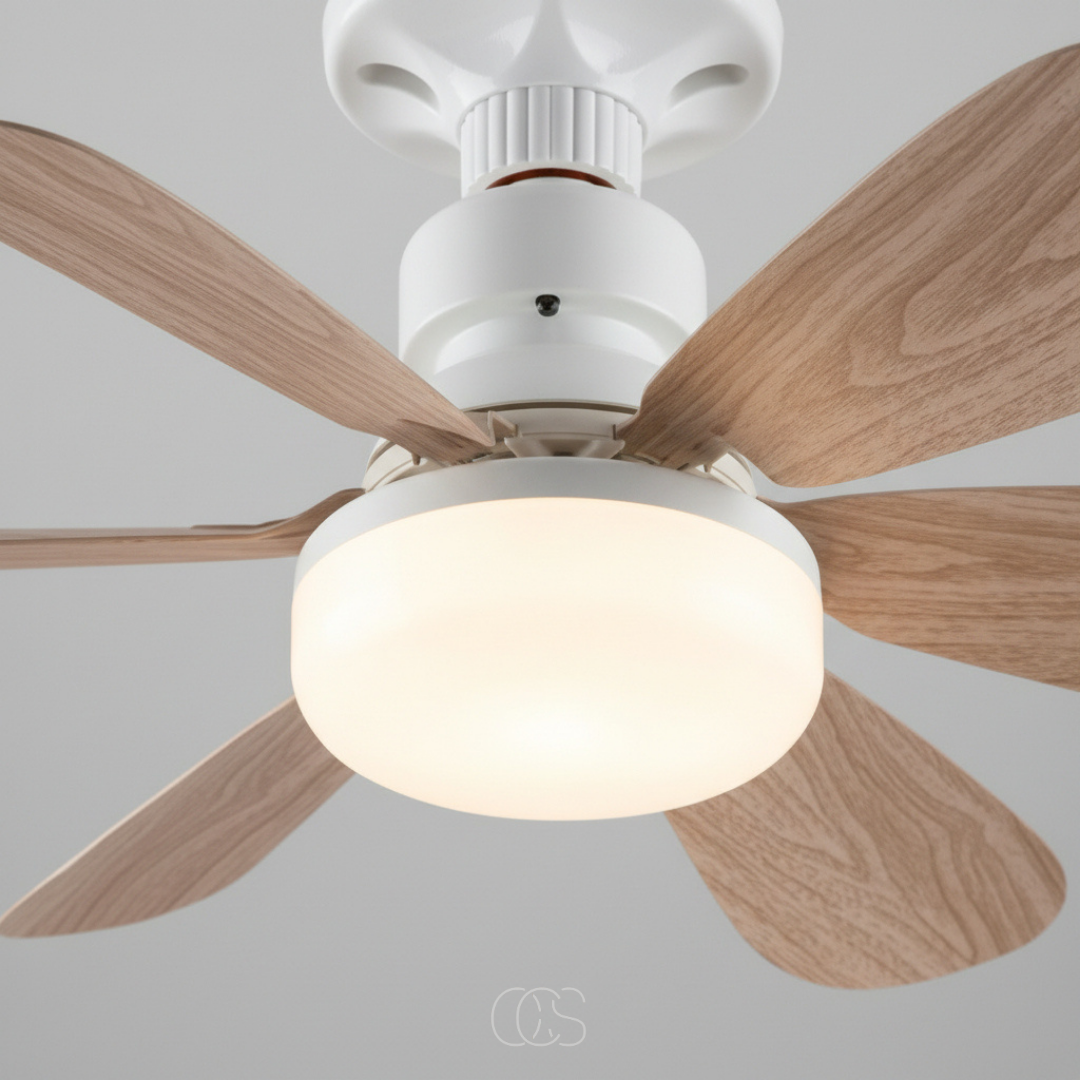 Plafondventilator Met LED Verlichting 52cm Dimbaar Afstandsbediening Houtlook Crème 3 Snelheden Stiltemotor | Sansoti