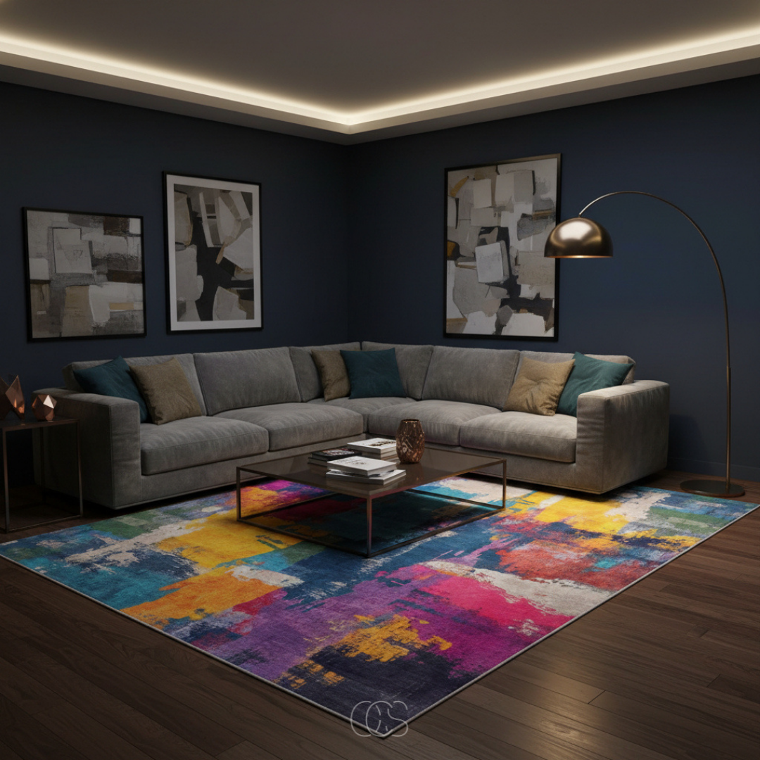 Vloerkleed Multicolor Abstract Patroon 200x230 cm Polyester Laagpolig Woonkamer Modern Design Scandinavisch | Sansoti
