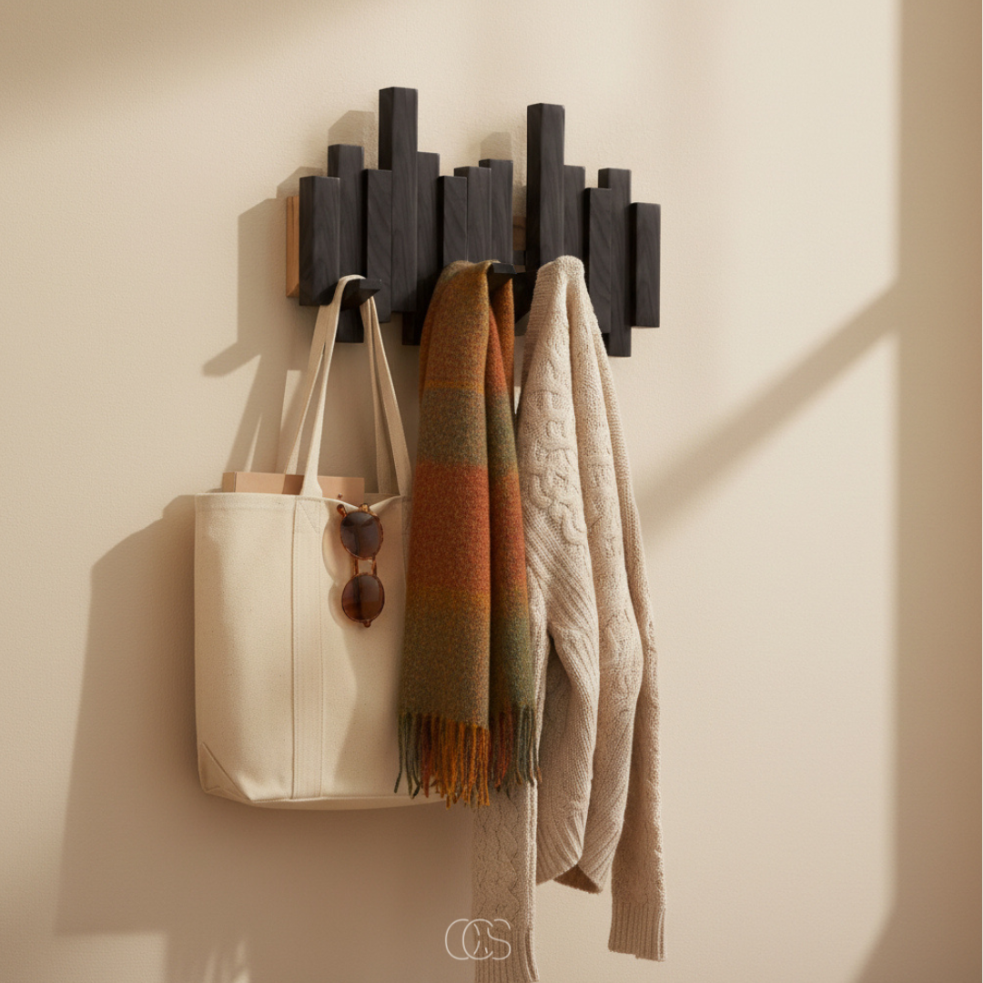 Wandkapstok Inklapbaar Hout Pianotoets Design 3-8 Haken Hal Slaapkamer Ruimtebesparend Elegant Stijlvol | Sansoti